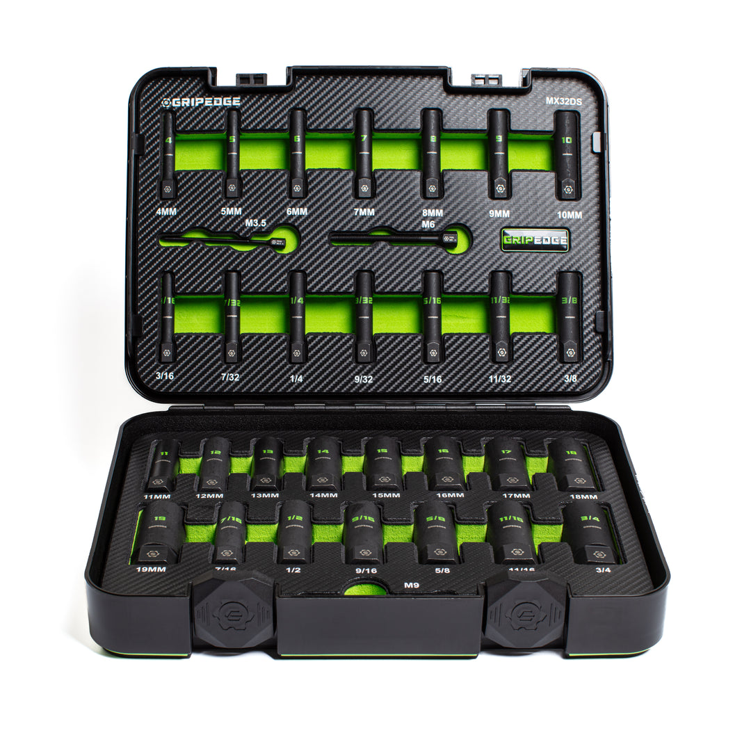 32-PC G-FORS 1/4" & 3/8" Drive Deep Metric & SAE Master Socket Extractor Set