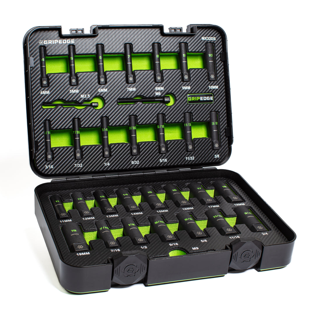 32-PC G-FORS 1/4" & 3/8" Drive Deep Metric & SAE Master Socket Extractor Set